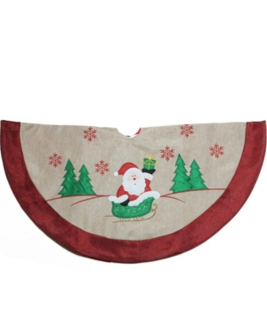 Northlight Burlap Santa Claus In Sleigh Embroidered Christmas Tree Skirt In Brown