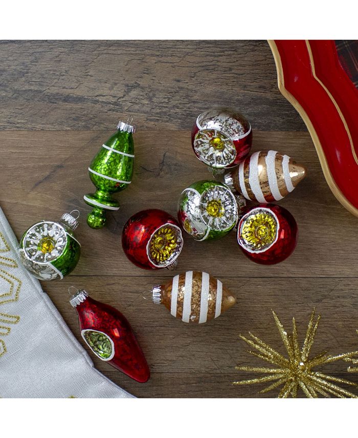 Northlight 9 Count Retro Reflector Glitte Glass Christmas Ornaments