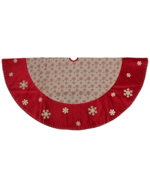 Northlight Burlap Glitte Snowflake Rustic Christmas Tree Skirt With Velvet Textured Trim In Beige