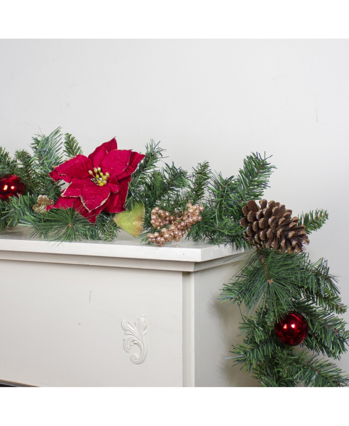 Northlight Pine and Poinsettias Artificial Christmas Garland-Unlit