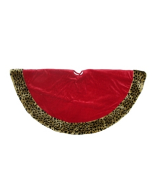 Northlight Safari And Velveteen With Plush Cheetah Print Christmas Tree Skirt In Red