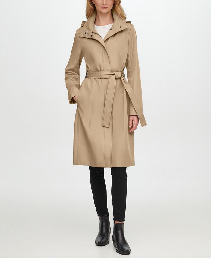 Calvin Klein Petite Hooded Belted Trench Coat & Reviews - Coats ...