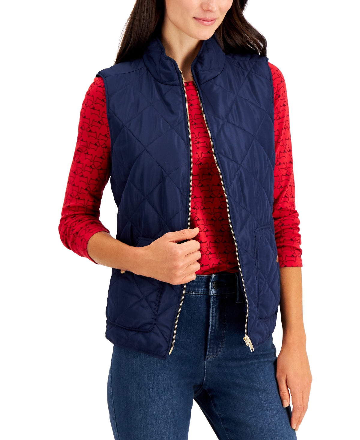 Charter Club Women's Quilted Zip Up Stand Up Collar Vest, Created for Macy's