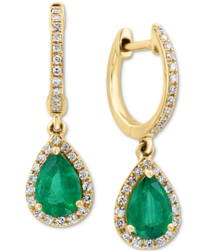 image of Effy Emerald (1-1/6 ct. t.w.) & Diamond (1/4 ct. t.w.) Drop Earrings in 14k Gold