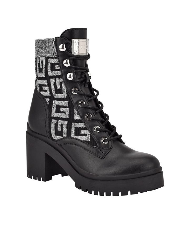 GUESS Women's Clarion Lug Sole Block Heel Combat Boots - Macy's