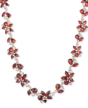 image of Anne Klein Gold-Tone Stone & Crystal Flower Collar Necklace, 16