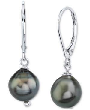 image of Cultured Black Tahitian Baroque Pearl (8mm) Drop Earrings in Sterling Silver
