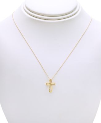 Diamond Open Cross Pendant Necklace (1/20 ct. t.w.) in 14K Yellow, White or Rose Gold 
