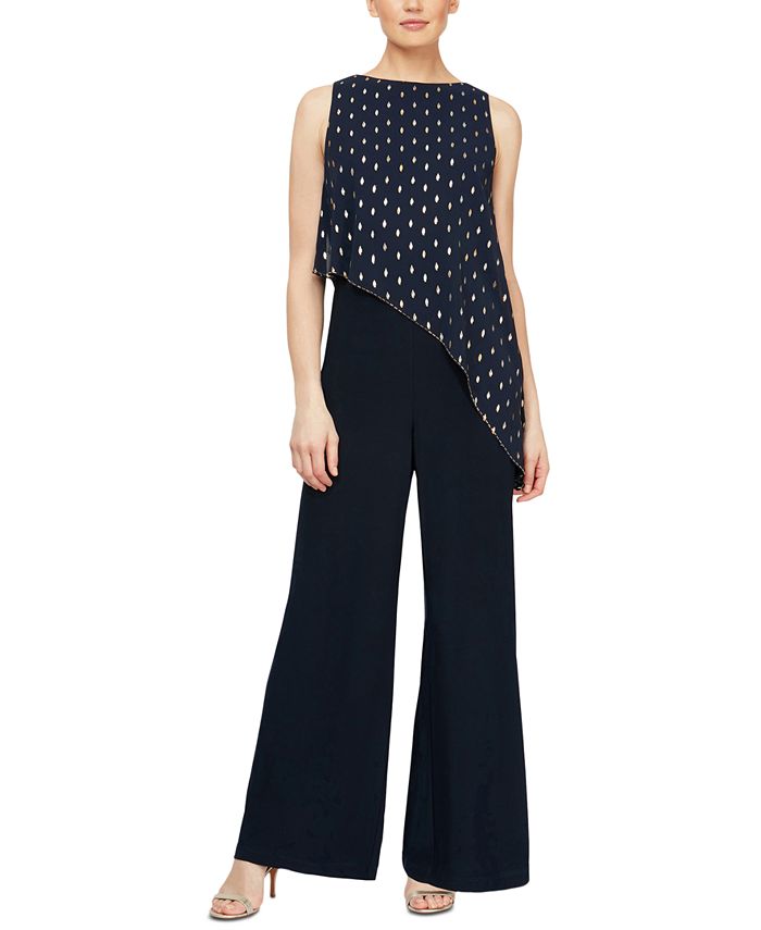 SL Fashions Asymmetrical Overlay Jumpsuit - Macy's