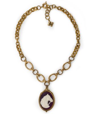 Patricia Nash - Gold-Tone Horse Cameo Pendant Necklace, 18" + 2" extender