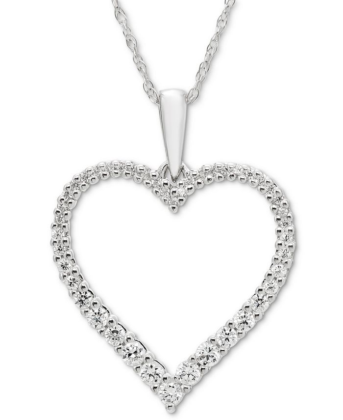 Macy's - Diamond Open Heart Pendant Necklace (1/4 ct. t.w.) in 14k White Gold