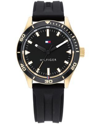 Tommy Hilfiger Men's Black Silicone Strap Watch 44mm, Created For Macy ...