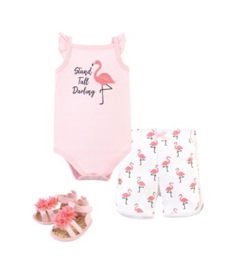 Treasure Baby Cotton Bodysuit, Pant and Shoe 3pc Set, Flamingo