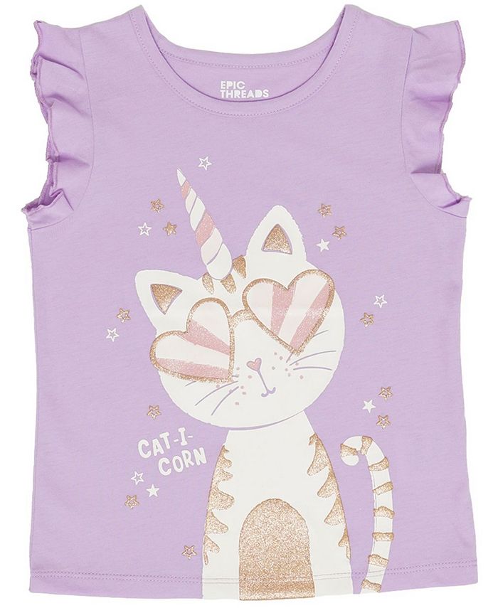 Epic Threads Little Girls Short Sleeve Kitty Graphic Mix and Match Tee ...