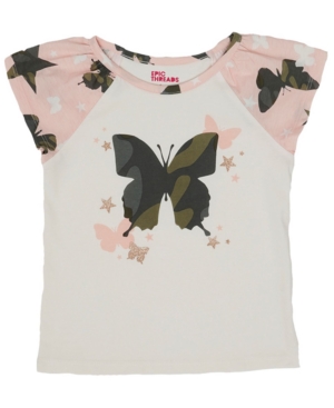 image of Epic Threads Little Girls Short Sleeve Camo Butterfly Graphic Mix and Match Tee