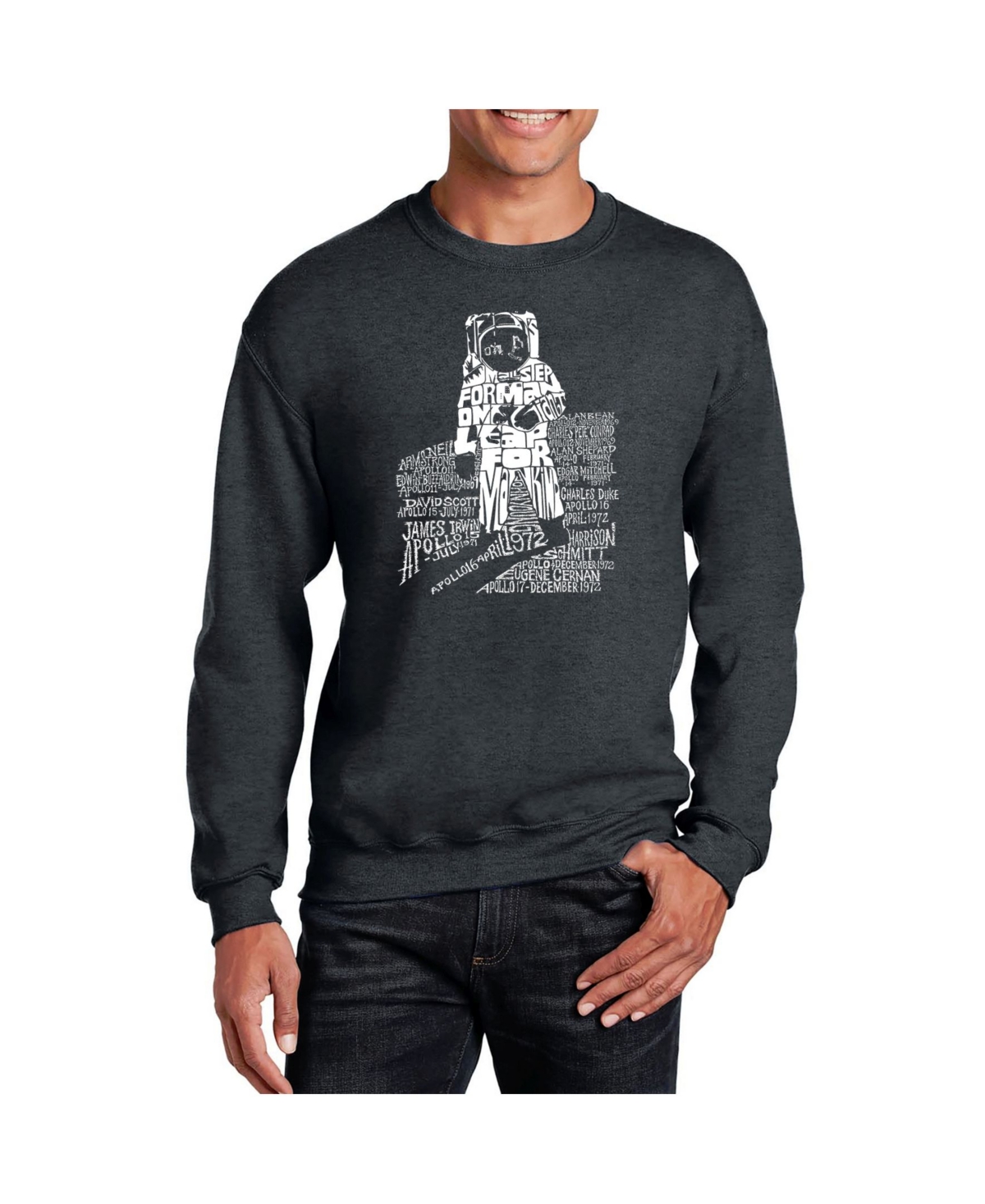 Men's Word Art Astronaut Crewneck Sweatshirt - Gray