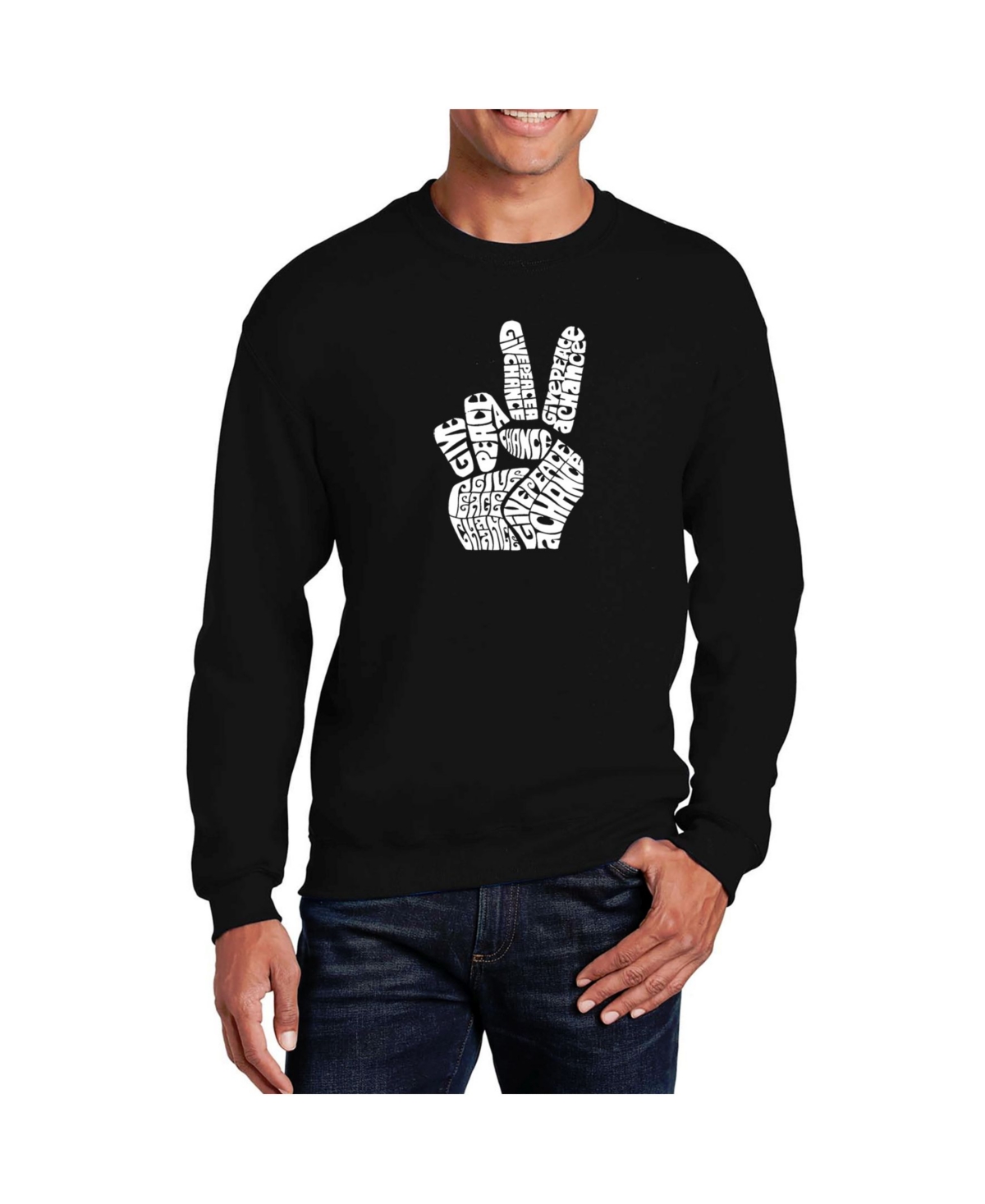 La Pop Art Men's Word Art Peace Fingers Crewneck Sweatshirt