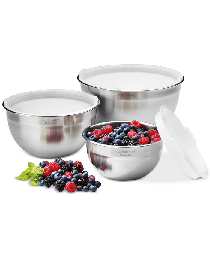 3-Piece Cuisinart Stainless Steel Mixing Nesting Bowls Set with Lids