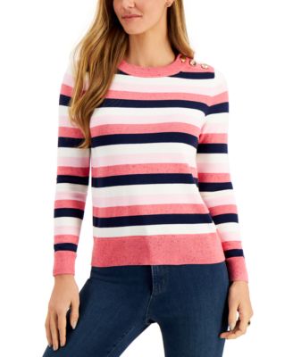 Charter Club - Striped Button-Detail Sweater