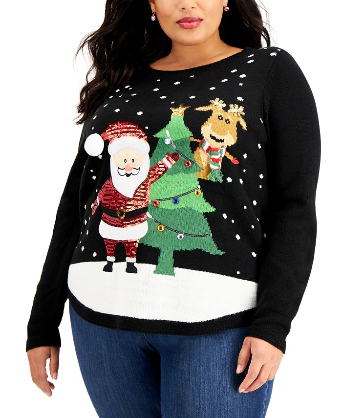 Karen Scott Plus Size Embellished Santa Sweater, Created for Macy's ...
