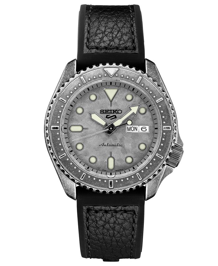 Seiko Men's Automatic 5 Sports Black Silicone & Leather Strap Watch 40mm &  Reviews - All Watches - Jewelry & Watches - Macy's