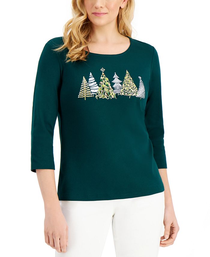Karen Scott Petite Embroidered Winter Frost Holiday Top, Created for ...