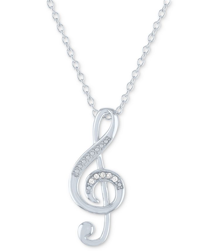 Diamond Accent Treble Clef Pendant Necklace in Sterling Silver, 16 + 2 Extender - Sterling Silver