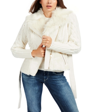 Guess Faux Fur Vest In Ivory Modesens
