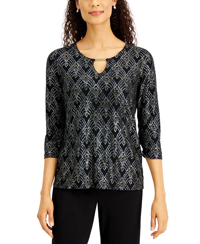 JM Collection Petite Keyhole Jacquard Top, Created for Macy's & Reviews ...