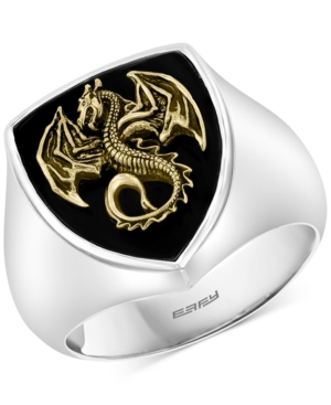image of Effy Men-s Onyx Dragon Ring in Sterling Silver & 18k Gold-Plate