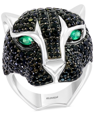 image of Effy Men-s Black Spinel and Green Onyx Cat Head Ring in Sterling Silver