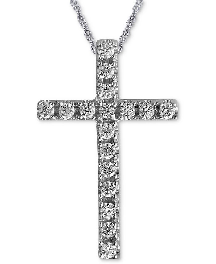 Macy's - Diamond Cross 18" Pendant Necklace (1/10 ct. t.w.) in 10k White Gold