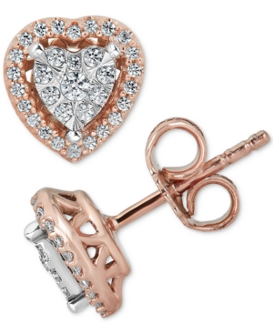 image of Diamond Heart Cluster Stud Earrings (1/4 ct. t.w.) in 10k Rose Gold & White Gold
