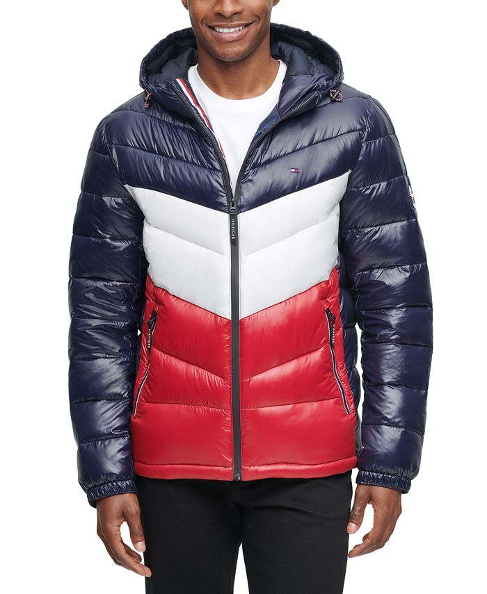 Tommy Hilfiger Men's Chevron-Quilted Water-Resistant Hooded Puffer Jacket, Created for Macy's & Reviews - Coats & Jackets Men - Macy's