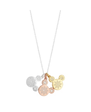 image of Disney Mickey Tri-Tone Mouse Snowflake Charms Pendant Necklace in Fine Silver Plate