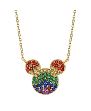 image of Disney Gold-Tone Rainbow Crystal Mickey Mouse Pendant Necklace in Fine Silver Plate