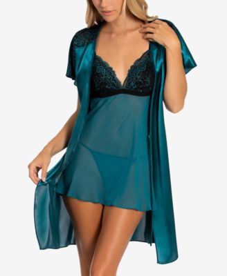 Linea Donatella 3 Pc. Flirtations Charmeuse Wrap Robe Babydoll Nightgown Thong Lingerie Set Macy s