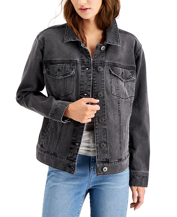 Style & Co Black Denim Trucker Jacket, Created for Macy's & Reviews ...