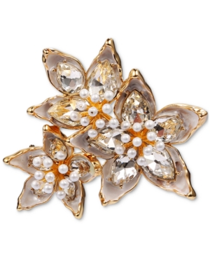 image of Charter Club Gold-Tone Crystal & Imitation Pearl Poinsettia Pin, Created for Macy-s