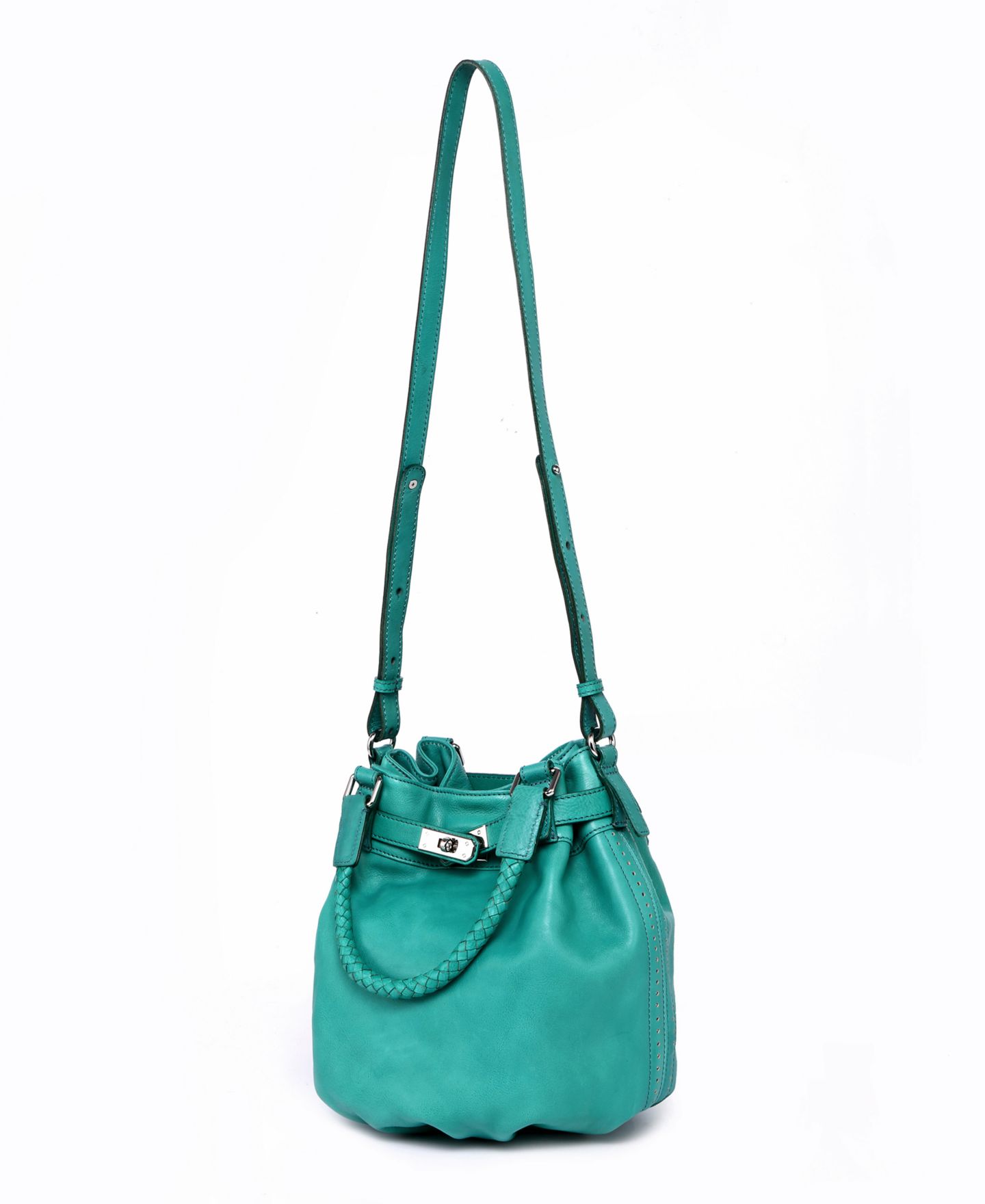 Женская сумка OLD TREND Pumpkin Small Leather Crossbody Bucket, цвет: Аквамариновый — фото 9
