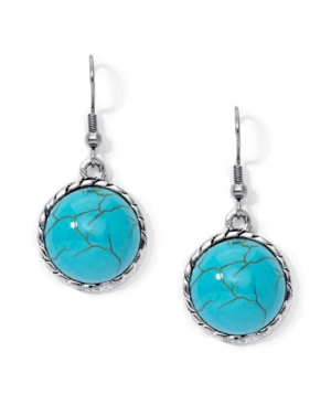 image of Macy-s Simulated Turquoise in Fine Silver Plated Round Twist Design Wire Earrings