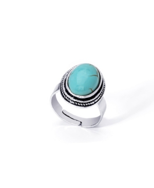 image of Macy-s Simulated Turquoise in Fine Silver Plated Oval Adjustable Ring