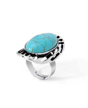 image of Macy-s Simulated Turquoise in Fine Silver Plated Oval Stripe Design Ring