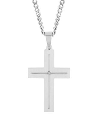 stainless steel cross pendant with diamond accent