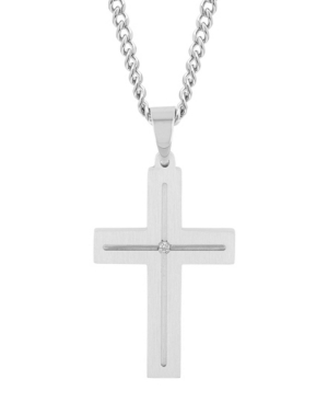 image of Macy-s Men-s Certified Diamond Accent Flat Cross Pendant Necklace in Stainless Steel