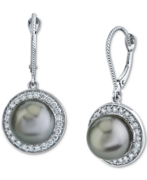 image of Cultured Tahitian Pearl (9mm) & Diamond (1/2 ct. t.w.) Drop Earrings in 14k White Gold