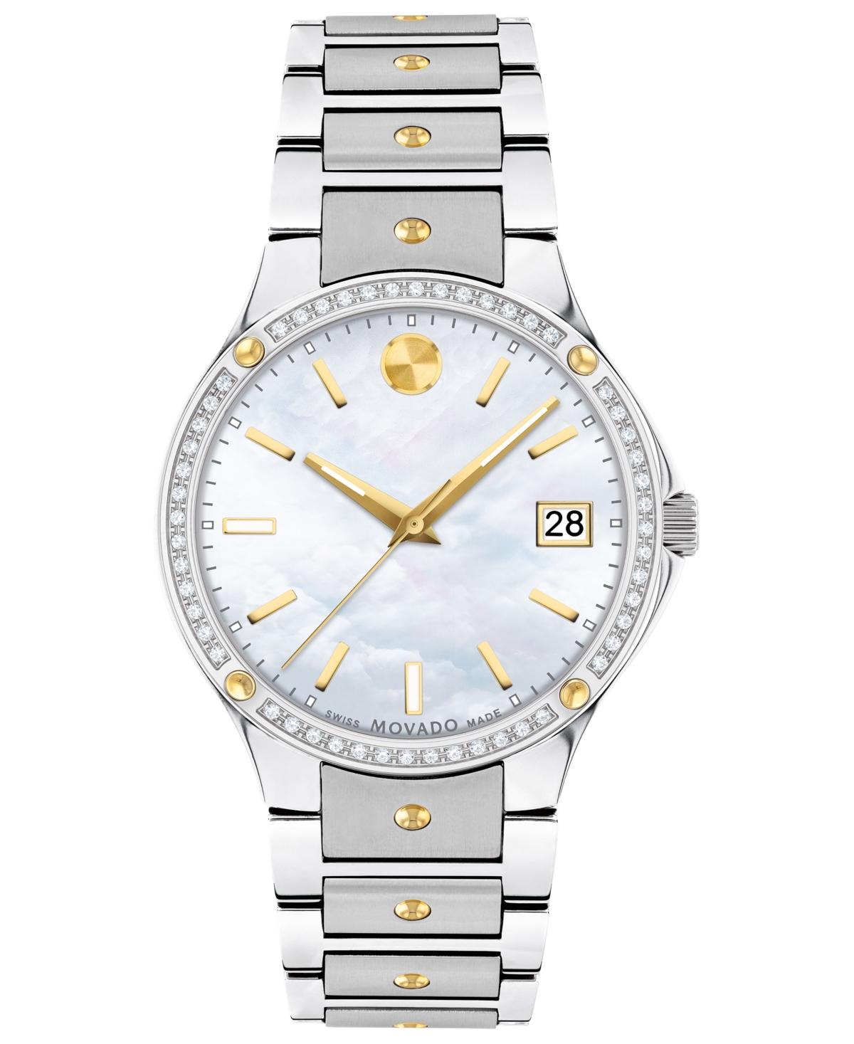 Shop Movado Women's Swiss Se Diamond (1/5 Ct. T.w.) Gold-tone Pvd & Stainless Steel Bracelet Watch 32mm In Two Tone