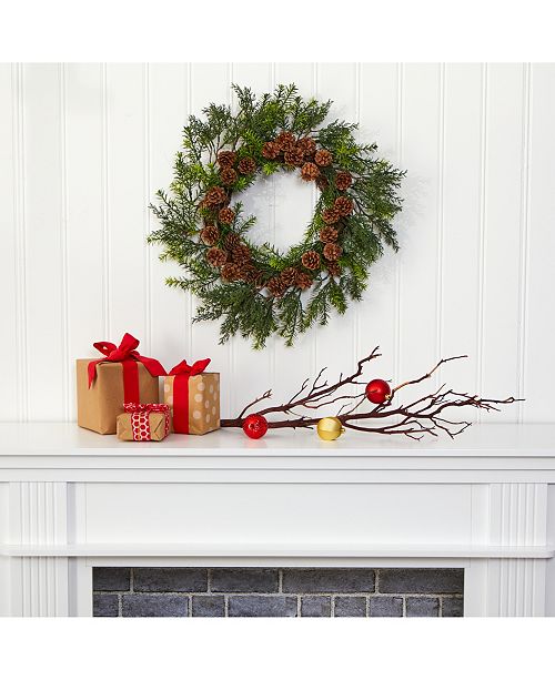 Nearly Natural Cedar Grass And Pine Cone Artificial Wreath Indoor And Outdoor Reviews All Botanicals Home Decor Macy S