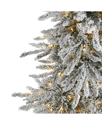 Nearly Natural Inc 5' Flocked Grand Northern Rocky Fir Artificial Christmas  Tree with Warm Micro (Multifunction with Remote Control) LED Lights