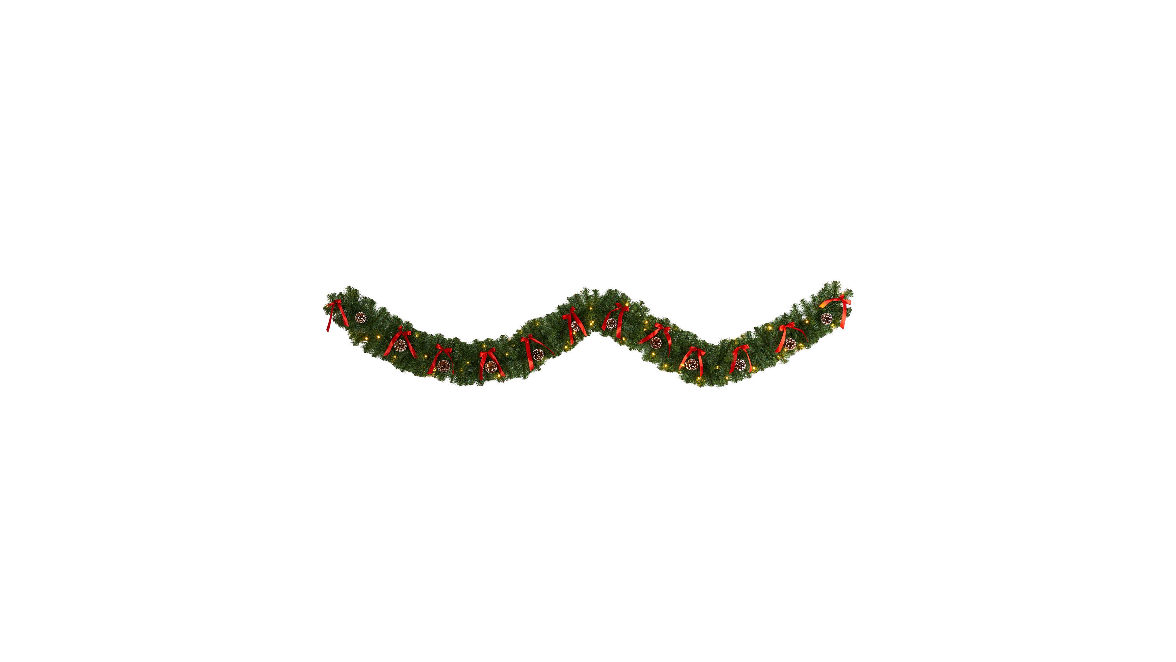 Nearly Natural Bow and Pinecone Artificial Christmas Garland with 35 Clear Led Lights